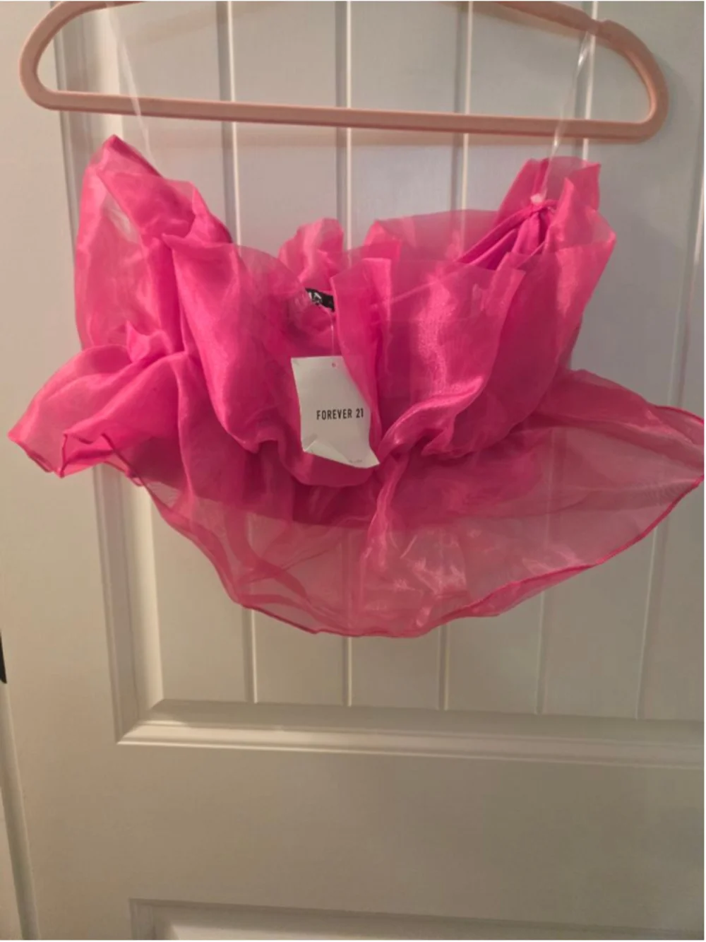 Women's Forever 21 Hot Pink Organza Ruffle Crop Top L - Picture 2 of 3